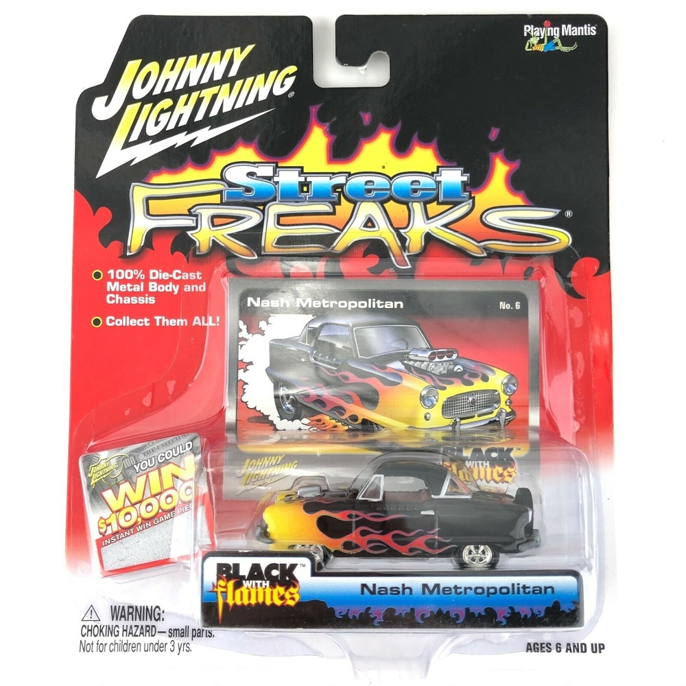 Johnny Lightning Street Freaks Black with Flames Nash Metropolitan Die Cast 1/64